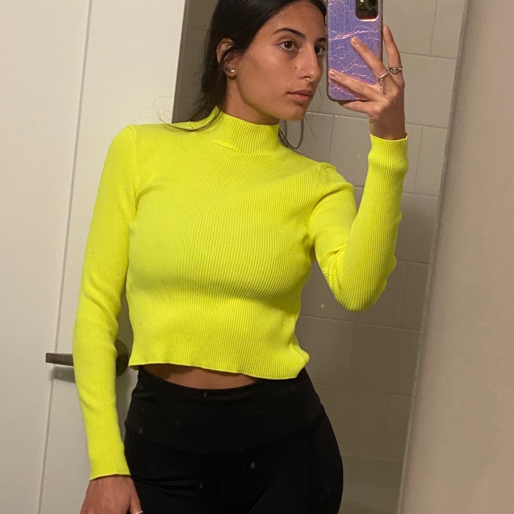 neon yellow ribbed zara top